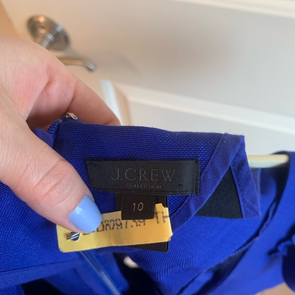 J.Crew Collection cobalt blue linen mini dress with ruffle sleeves - Picture 8 of 8